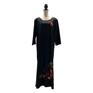 Vintage Karla Marie Dress XL Black Maxi Fall Pumpkin Scarecrow Velvet Applique